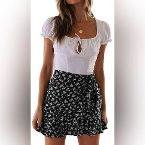 High Waist Ruffle Wrap Tie Knot Fishtail Mini Skirt XXL